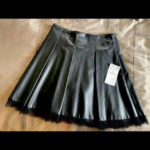 Zara Vegan Pleated Leather Mini with Lace Hem.